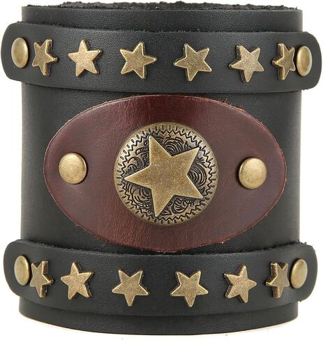 Men's Wide Cuff Wristband Punk Rock Motorbike Wide Belt Leather Bracelet in Saudi Arabia