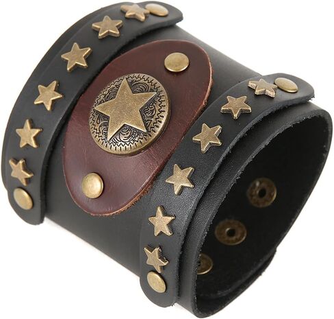 Men's Wide Cuff Wristband Punk Rock Motorbike Wide Belt Leather Bracelet in Saudi Arabia