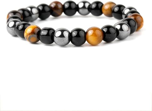 8 مللي متر حجر السج الأسود الهيماتيت الملونة عين النمر الثلاثي حماية خرز سوار مجموعة الجمشت Howlite الخرز أساور للرجال النساء in Kuwait
