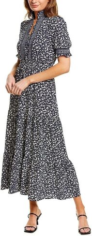 London Times Women's Petite Smocked Puff SLV Ruffle Nk Tiered Midi Dress in Saudi Arabia