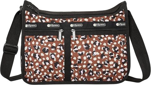 حقيبة كروس فاخرة للاستخدام اليومي من LeSportsac Connect The Spots + حقيبة مستحضرات تجميل، طراز 7507/لون F465، رسومات حيوانات مرقطة باللون الأسود والأبيض والبني حديثة وغريبة: الفهود والفهود والقطط والدلماسيين+ in Saudi Arabia