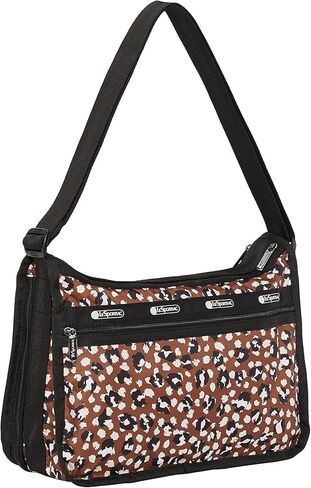 حقيبة كروس فاخرة للاستخدام اليومي من LeSportsac Connect The Spots + حقيبة مستحضرات تجميل، طراز 7507/لون F465، رسومات حيوانات مرقطة باللون الأسود والأبيض والبني حديثة وغريبة: الفهود والفهود والقطط والدلماسيين+ in Saudi Arabia