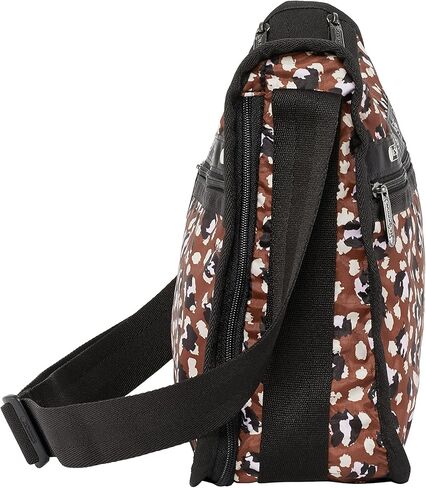 حقيبة كروس فاخرة للاستخدام اليومي من LeSportsac Connect The Spots + حقيبة مستحضرات تجميل، طراز 7507/لون F465، رسومات حيوانات مرقطة باللون الأسود والأبيض والبني حديثة وغريبة: الفهود والفهود والقطط والدلماسيين+ in Saudi Arabia
