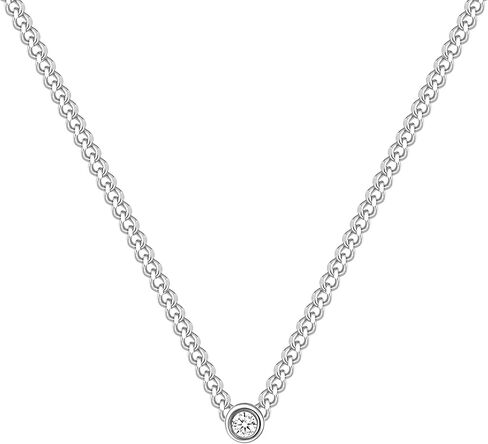 زهر وهوى الكوبي تشيكوسلوفاكيا قلادة سوليتير | سلسلة ربط مسطحة | مجموعة إطار واحد حجر زركونيا مكعب | 16.5 بوصة + 2 بوصة in Kuwait