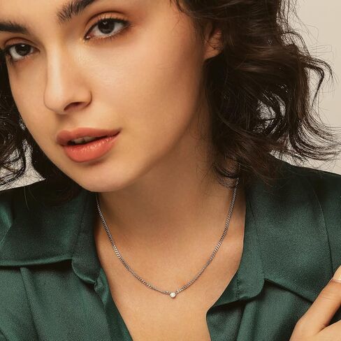 زهر وهوى الكوبي تشيكوسلوفاكيا قلادة سوليتير | سلسلة ربط مسطحة | مجموعة إطار واحد حجر زركونيا مكعب | 16.5 بوصة + 2 بوصة in Kuwait