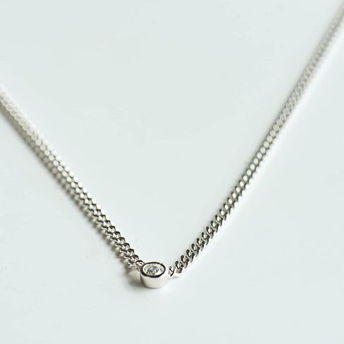 زهر وهوى الكوبي تشيكوسلوفاكيا قلادة سوليتير | سلسلة ربط مسطحة | مجموعة إطار واحد حجر زركونيا مكعب | 16.5 بوصة + 2 بوصة in Kuwait