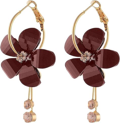 Romantic Colorful Cubic Zircon Crystal Acrylic Rose Flower Round Circle Hoop Dangle Drop Earrings Elegant Petal Pendant Tassel Jewelry for Women Girls in Saudi Arabia