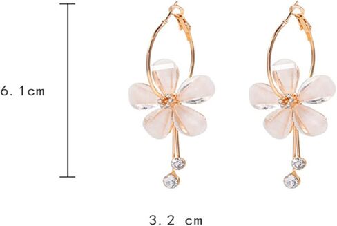 Romantic Colorful Cubic Zircon Crystal Acrylic Rose Flower Round Circle Hoop Dangle Drop Earrings Elegant Petal Pendant Tassel Jewelry for Women Girls in Saudi Arabia