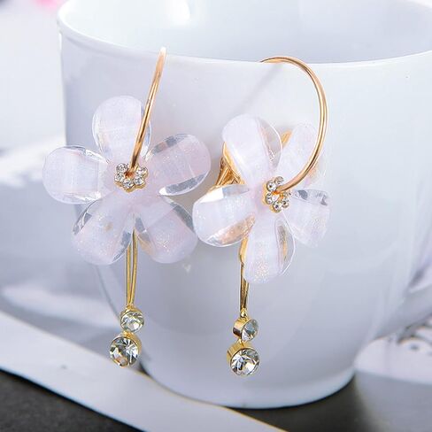Romantic Colorful Cubic Zircon Crystal Acrylic Rose Flower Round Circle Hoop Dangle Drop Earrings Elegant Petal Pendant Tassel Jewelry for Women Girls in Saudi Arabia