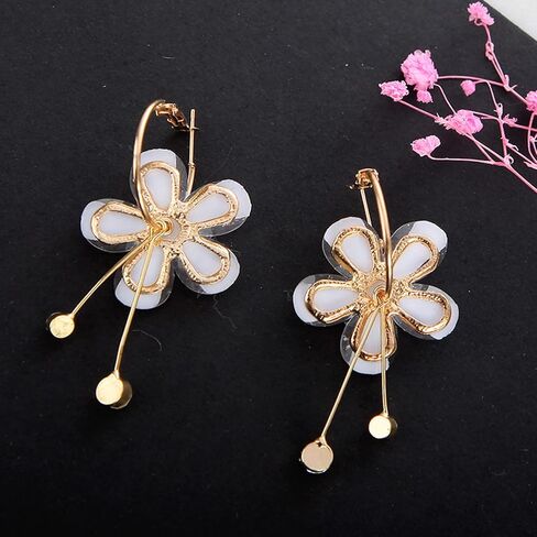 Romantic Colorful Cubic Zircon Crystal Acrylic Rose Flower Round Circle Hoop Dangle Drop Earrings Elegant Petal Pendant Tassel Jewelry for Women Girls in Saudi Arabia