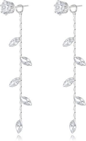 EleQueen Women's Cubic Zirconia Marquise/Leaf Vine/Rhombus Crystal Simulated Pear Chain Dangle Earrings for Wedding Party Prom in Saudi Arabia