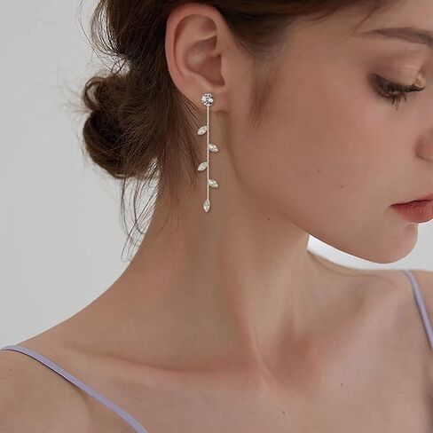 EleQueen Women's Cubic Zirconia Marquise/Leaf Vine/Rhombus Crystal Simulated Pear Chain Dangle Earrings for Wedding Party Prom in Saudi Arabia