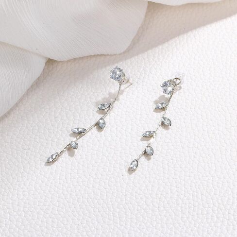 EleQueen Women's Cubic Zirconia Marquise/Leaf Vine/Rhombus Crystal Simulated Pear Chain Dangle Earrings for Wedding Party Prom in Saudi Arabia