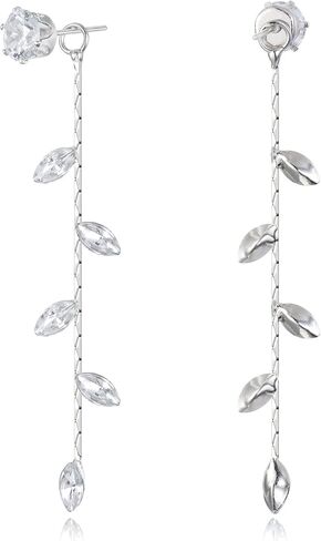 EleQueen Women's Cubic Zirconia Marquise/Leaf Vine/Rhombus Crystal Simulated Pear Chain Dangle Earrings for Wedding Party Prom in Saudi Arabia