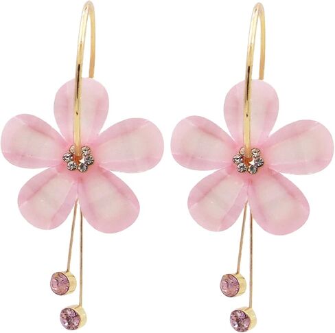 Romantic Colorful Cubic Zircon Crystal Acrylic Rose Flower Round Circle Hoop Dangle Drop Earrings Elegant Petal Pendant Tassel Jewelry for Women Girls in Saudi Arabia