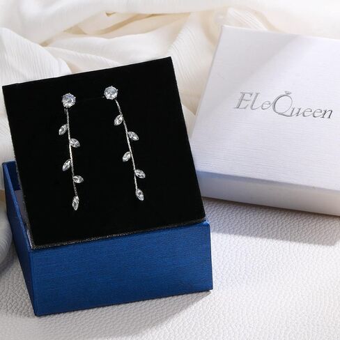EleQueen Women's Cubic Zirconia Marquise/Leaf Vine/Rhombus Crystal Simulated Pear Chain Dangle Earrings for Wedding Party Prom in Saudi Arabia
