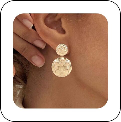 Andelaisi Boho القرص عملة انخفاض الأقراط الذهب جولة القرص تتدلى الأقراط خمر مطروق عملة ترصيع الأقراط فاسق مبالغ فيها ماتي عملة أقراط مجوهرات للنساء والفتيات in Saudi Arabia