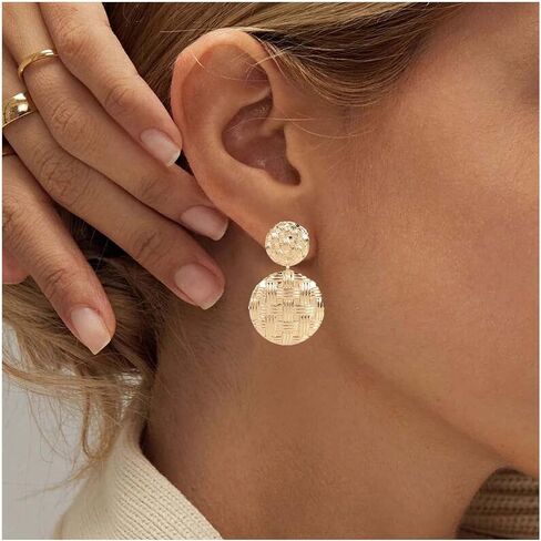 Andelaisi Boho القرص عملة انخفاض الأقراط الذهب جولة القرص تتدلى الأقراط خمر مطروق عملة ترصيع الأقراط فاسق مبالغ فيها ماتي عملة أقراط مجوهرات للنساء والفتيات in Saudi Arabia