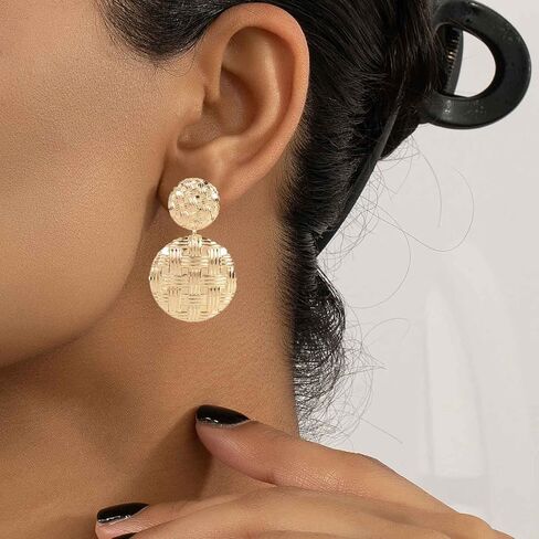 Andelaisi Boho القرص عملة انخفاض الأقراط الذهب جولة القرص تتدلى الأقراط خمر مطروق عملة ترصيع الأقراط فاسق مبالغ فيها ماتي عملة أقراط مجوهرات للنساء والفتيات in Saudi Arabia