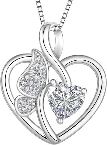 Butterfly Necklace 925 Sterling Silver Love Heart Pendant with Birthstone, Jewelry Gift for Woman Mother Mom Wife Her Girlfriend Girl in Saudi Arabia