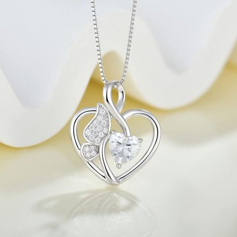 Butterfly Necklace 925 Sterling Silver Love Heart Pendant with Birthstone, Jewelry Gift for Woman Mother Mom Wife Her Girlfriend Girl in Saudi Arabia