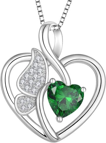 Butterfly Necklace 925 Sterling Silver Love Heart Pendant with Birthstone, Jewelry Gift for Woman Mother Mom Wife Her Girlfriend Girl in Saudi Arabia