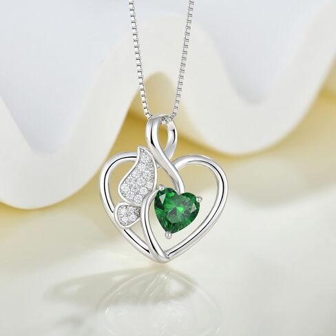 Butterfly Necklace 925 Sterling Silver Love Heart Pendant with Birthstone, Jewelry Gift for Woman Mother Mom Wife Her Girlfriend Girl in Saudi Arabia