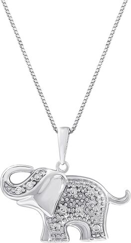 Sterling Silver 1/10cttw Natural Round-Cut Diamond (J-K Color, I2-I3 Clarity) Elephant Pendant-Necklace,18" in Kuwait
