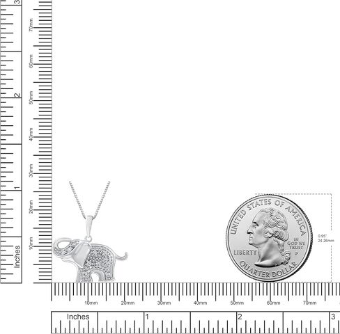 Sterling Silver 1/10cttw Natural Round-Cut Diamond (J-K Color, I2-I3 Clarity) Elephant Pendant-Necklace,18" in Kuwait