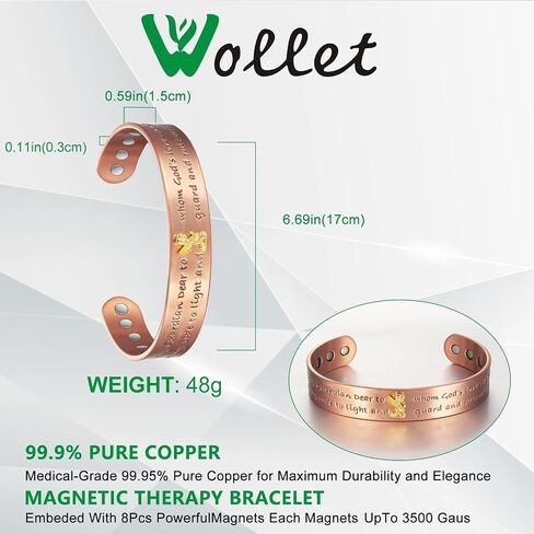Wollet Magentic Copper Bracelet for Women Men,Christian Vintage Magentic Copper Bracelet Cuff,Adjustable Magnetic Bangles with Copper Bracelet Christmas Gift in Saudi Arabia