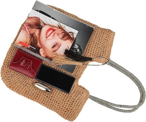 حقيبة حمل من القش من LUJENGEFA للنساء حقيبة شاطئ صيفية كبيرة حقائب كتف منسوجة مع شرابات in Kuwait