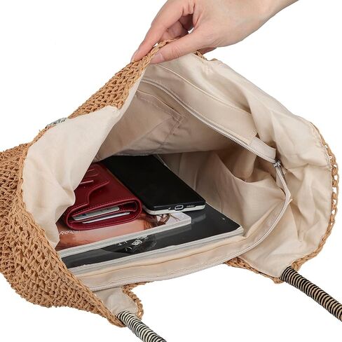 حقيبة حمل من القش من LUJENGEFA للنساء حقيبة شاطئ صيفية كبيرة حقائب كتف منسوجة مع شرابات in Kuwait
