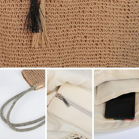 حقيبة حمل من القش من LUJENGEFA للنساء حقيبة شاطئ صيفية كبيرة حقائب كتف منسوجة مع شرابات in Kuwait