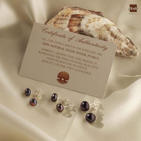 أقراط Amberta للسيدات من الفضة الإسترليني عيار 925 مصنوعة من لؤلؤ المياه العذبة in Kuwait