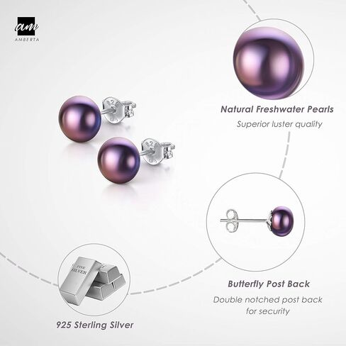 أقراط Amberta للسيدات من الفضة الإسترليني عيار 925 مصنوعة من لؤلؤ المياه العذبة in Kuwait