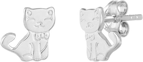 Mystigold Cat Stud Earrings 925 Sterling Silver Plated Rhodium and 18K Gold Plated I Hypoallergenic Earrings I Cute adorable cat earrings I Gift for Cat Lovers I Proud cat mom earrings I Stud earrings for teen girls I Animal Jewelry Gift for Women in Saudi Arabia
