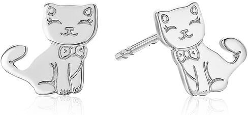 Mystigold Cat Stud Earrings 925 Sterling Silver Plated Rhodium and 18K Gold Plated I Hypoallergenic Earrings I Cute adorable cat earrings I Gift for Cat Lovers I Proud cat mom earrings I Stud earrings for teen girls I Animal Jewelry Gift for Women in Saudi Arabia