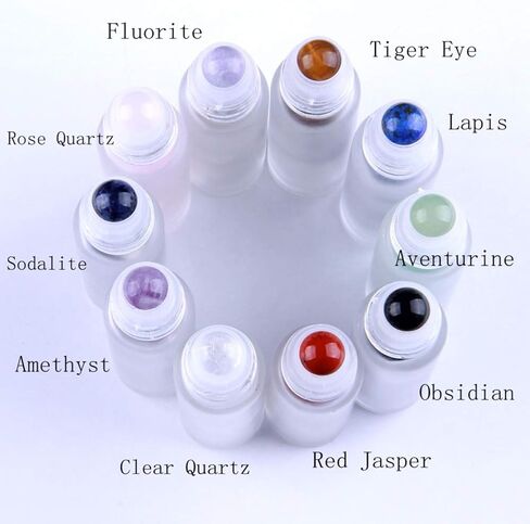 10 Natural Gemstone Roller Balls For Essential Oils,Use of Standard 5ml 10ml Replacement Roller Bottles,Polished Healing Crystal Stones roller Not For Young Living, doTERRA roller bottle-10 Materials in Saudi Arabia