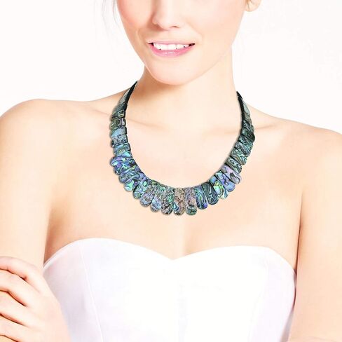 AeraVida Captivating Ocean Abalone Shell Rounded Tassel Graduated Neckline Necklace in Saudi Arabia