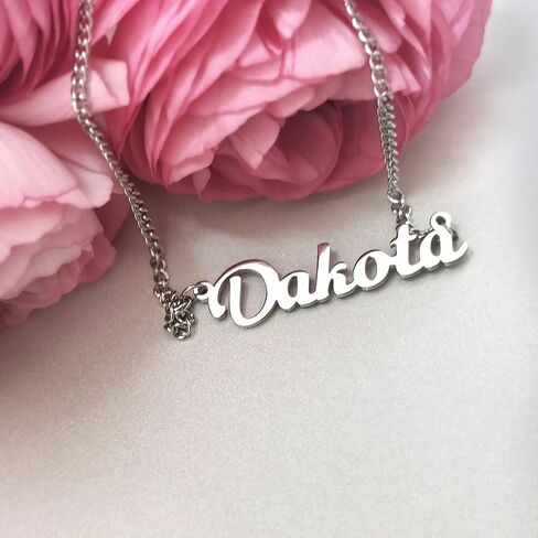 LuxglitterLin Name Necklace Personalized Script Letter Necklace Stainless Steel Cuban Link Chain Christmas Gift Jewelry for Women Men in Saudi Arabia