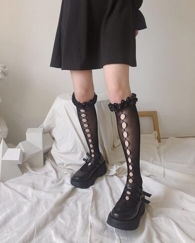 2 زوج المرأة لوليتا جوارب الفخذ العليا الدانتيل يصل فوق الركبة الجوف خارج الجوارب القوطية مثير in Kuwait