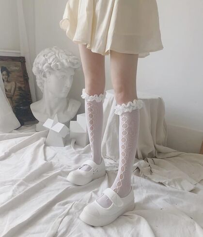 2 زوج المرأة لوليتا جوارب الفخذ العليا الدانتيل يصل فوق الركبة الجوف خارج الجوارب القوطية مثير in Kuwait