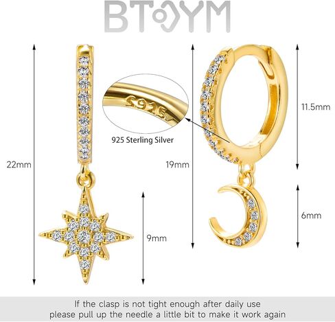 BTOYM أقراط دائرية من الذهب عيار 18 قيراط مطلية بالذهب عيار 925 من الفضة الإسترليني الأنيقة مكعبة الزركونيوم أقراط هوجي هوب كلاسيكية بسيطة مكتنزة للنساء in Kuwait