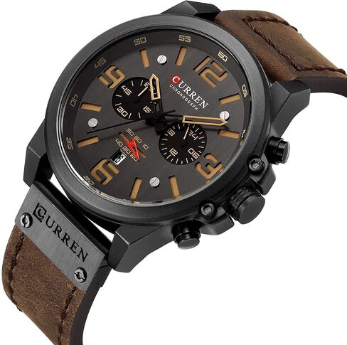 MASTOP Fashion Mens Watch Leather Military Stopwatch Waterproof Chronograph Watch Mens Quartz Watch with Date in Saudi Arabia