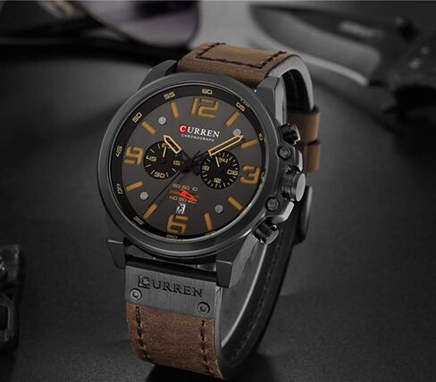 MASTOP Fashion Mens Watch Leather Military Stopwatch Waterproof Chronograph Watch Mens Quartz Watch with Date in Saudi Arabia