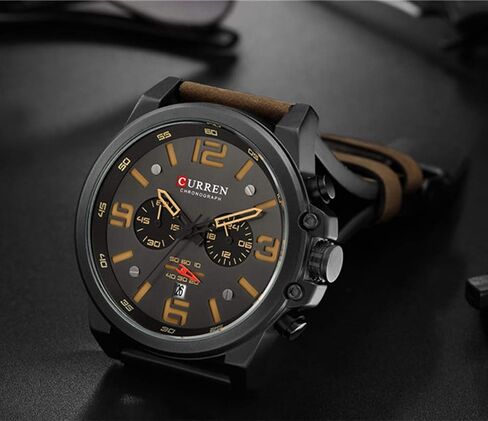 MASTOP Fashion Mens Watch Leather Military Stopwatch Waterproof Chronograph Watch Mens Quartz Watch with Date in Saudi Arabia