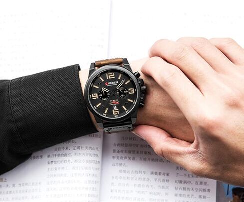 MASTOP Fashion Mens Watch Leather Military Stopwatch Waterproof Chronograph Watch Mens Quartz Watch with Date in Saudi Arabia