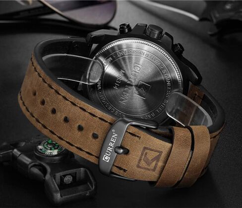MASTOP Fashion Mens Watch Leather Military Stopwatch Waterproof Chronograph Watch Mens Quartz Watch with Date in Saudi Arabia