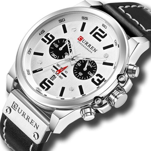 MASTOP Fashion Mens Watch Leather Military Stopwatch Waterproof Chronograph Watch Mens Quartz Watch with Date in Saudi Arabia