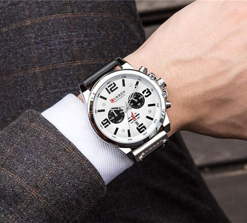 MASTOP Fashion Mens Watch Leather Military Stopwatch Waterproof Chronograph Watch Mens Quartz Watch with Date in Saudi Arabia